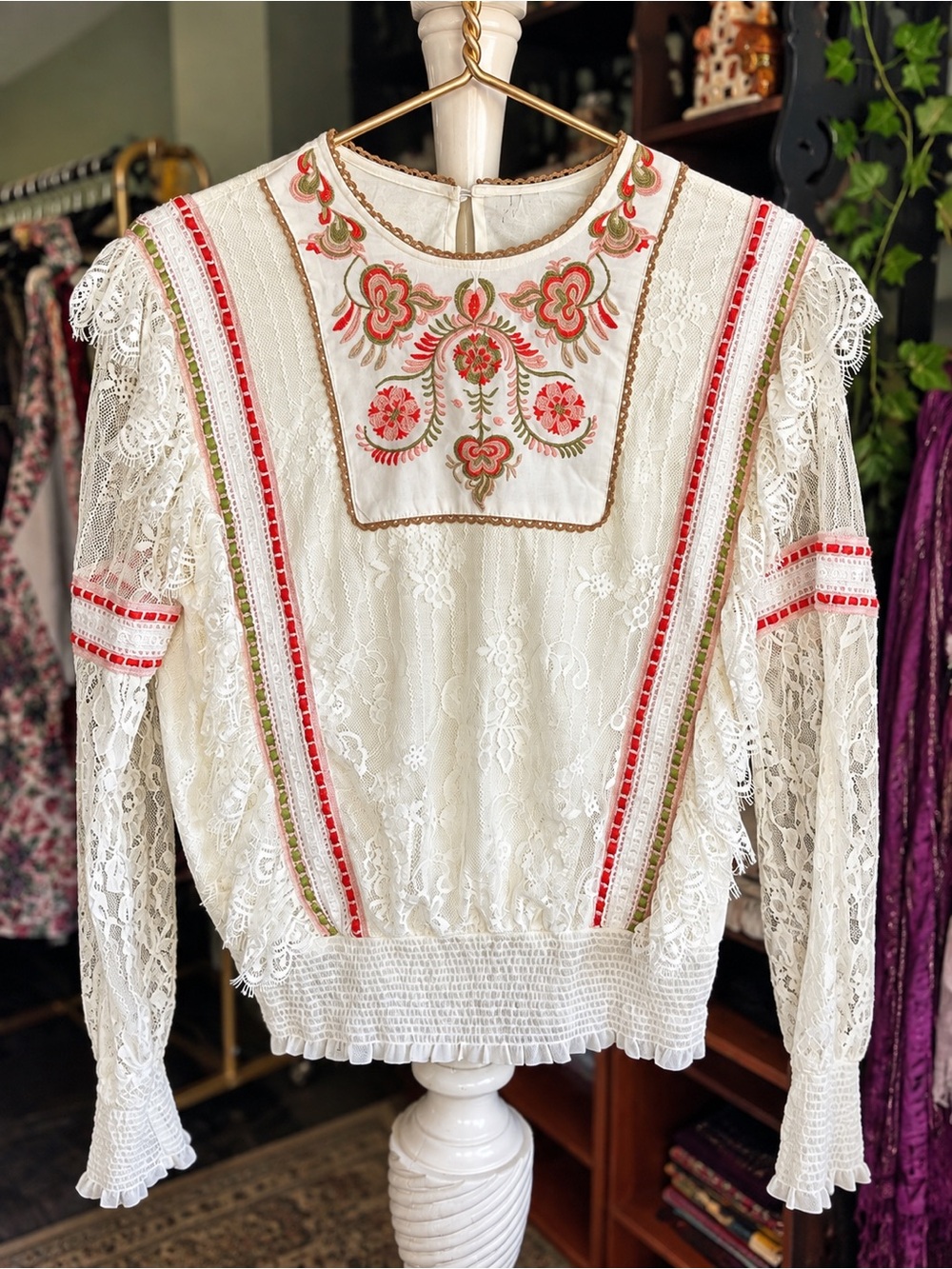 Anthropologie x BL-NK London Tali Lace Top White Embroidered Cottagecore Boho